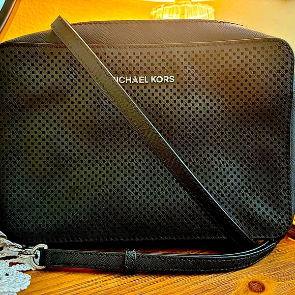 Michael Kors Perforated Black Messenger Bag